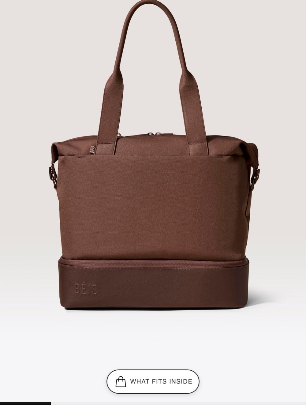 BEIS Brown Travel Tote with Zippered Bottom Compartment